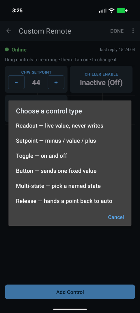 Pick a control type